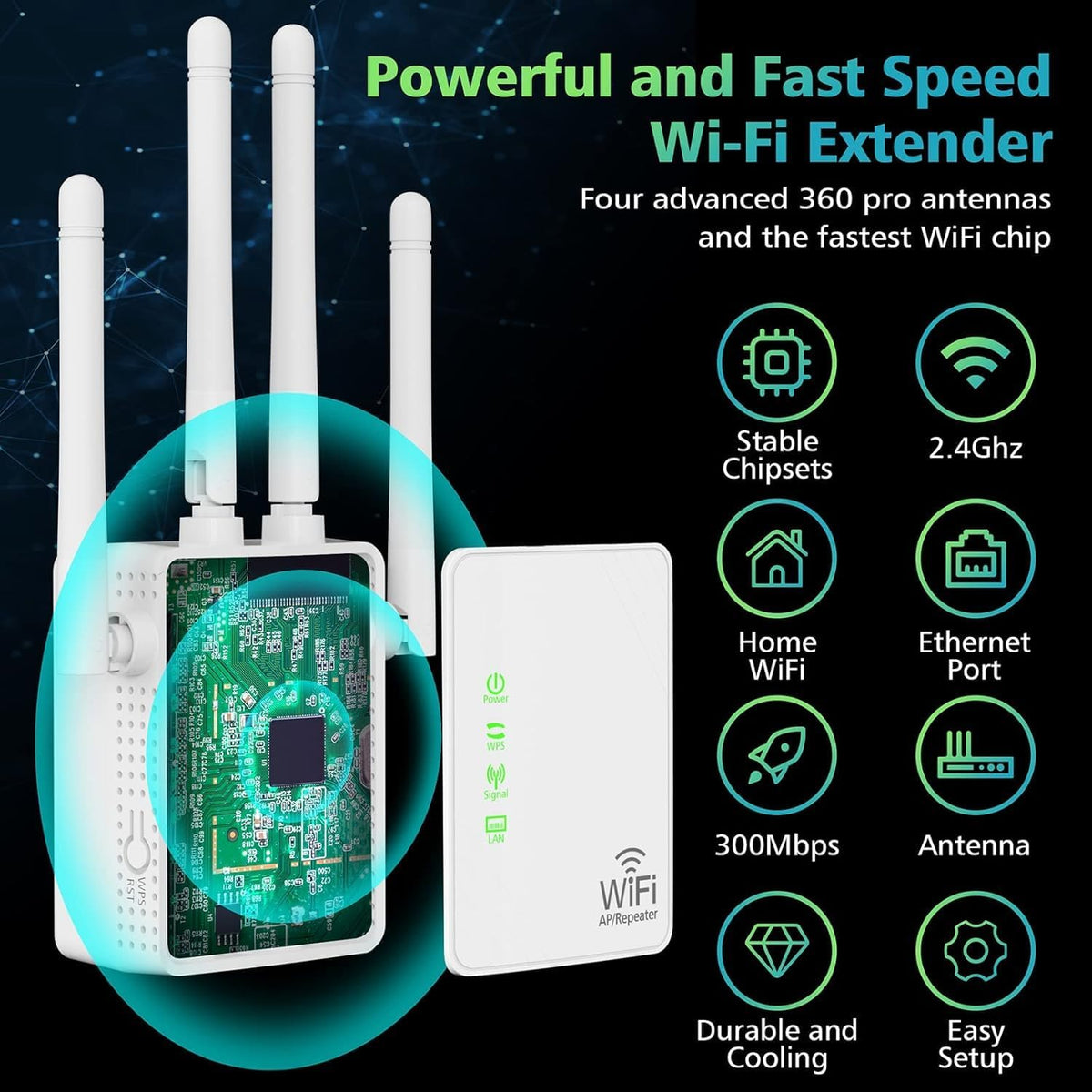 WiFi Extender Signal Booster Up to 10000sq.ft and 55 Devices, WiFi Range Extender, Wireless Internet Repeater, Long