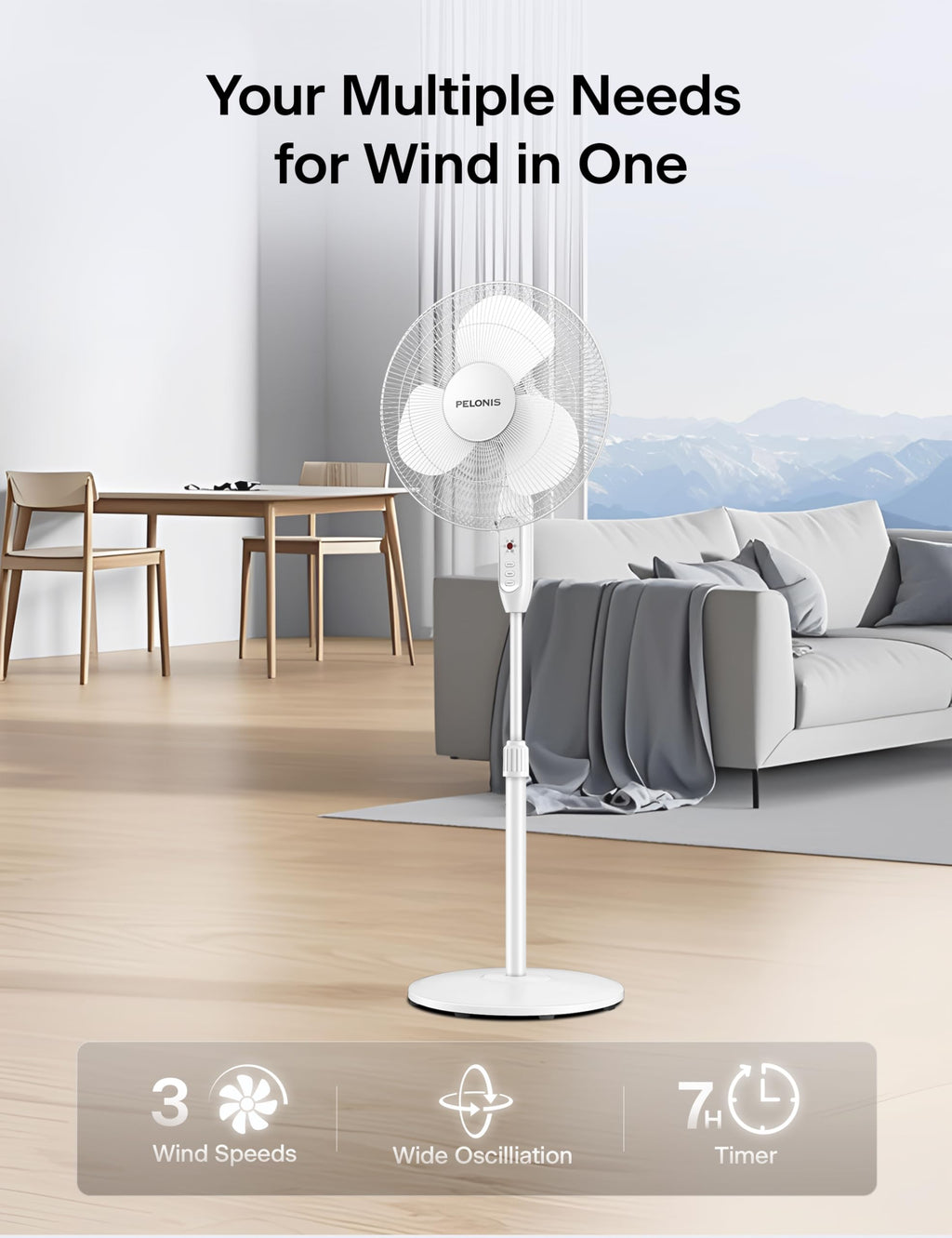 16" Adjustable Oscillating Pedestal Fan with Remote for Bedroom