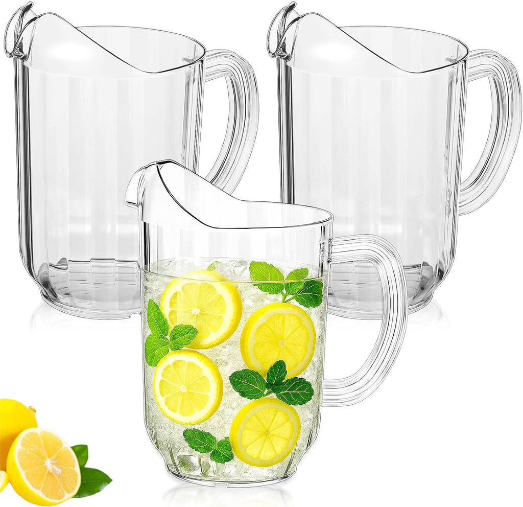 Tessco 3 Pcs Plastic Pitchers 60 Oz Clear Water Beer Jug Large,Classic