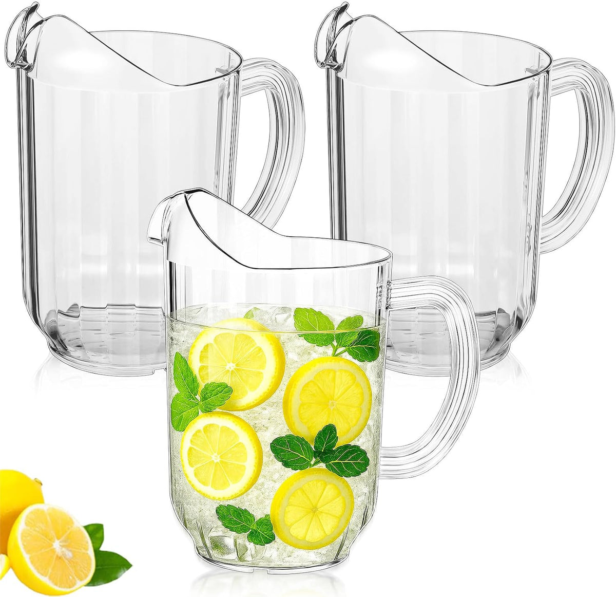 Tessco 3 Pcs Plastic Pitchers 60 Oz Clear Water Beer Jug Large,Classic