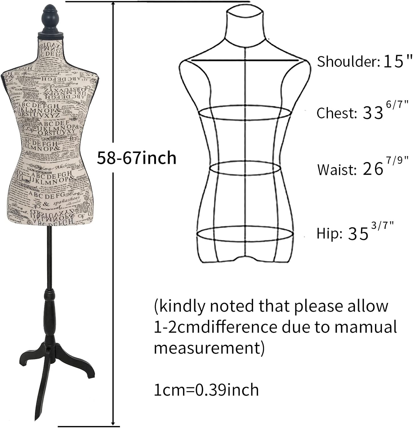 Female Dress Form Mannequin Torso Body with Adjustable Tripod Stand Dress Jewelry Display