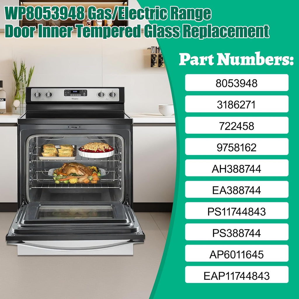 Upgraded WP8053948 Gas/Electric Range Door Inner Tempered Glass Replacement Compatible with Whirlpool Oven Stove FGS326RD0, FGS326RD1, GR440LXLB0, GR440LXLC0, Microwave Combo Replacement Parts