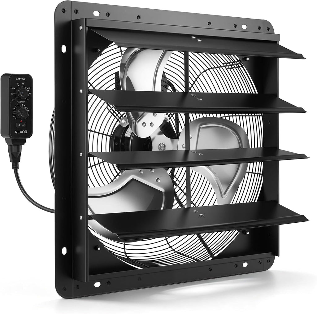 VEVOR 18 inch Shutter Exhaust Fan Wall-Mount Variable Speed Temperature, Automatic Louvers Sturdy Steel Housing, Low Noise, Ventilation and Cooling for Attic, Garage, Barn, Greenhouse, Workshop