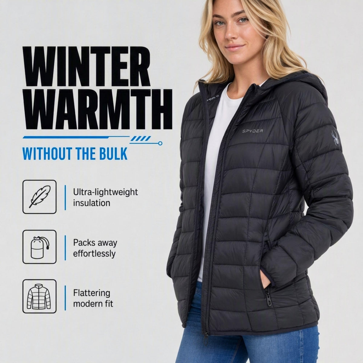 Packable Puffer Jacket Womens with Hood, Quilted Winter Puffer Coats