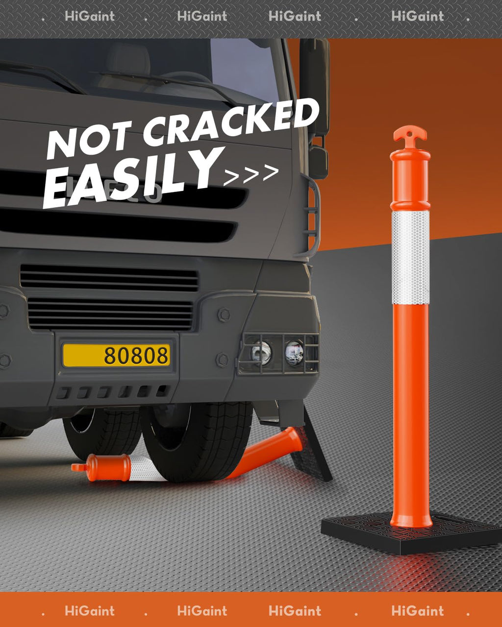 3 Pack 45" Traffic Delineator Posts, Parking Cones, Orange | Detachable Base for Storage; Reflective Strips Aid