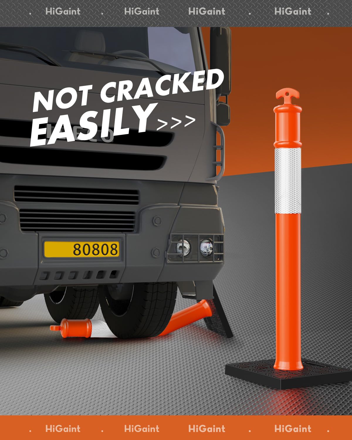 3 Pack 45" Traffic Delineator Posts, Parking Cones, Orange | Detachable Base for Storage; Reflective Strips Aid