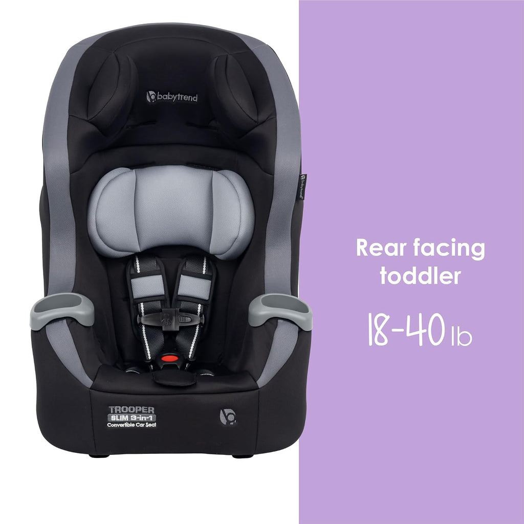 Trooper Slim 3-in-1 Convertible Car Seat, Dash Black – Slim Fit, 3-in-1 Growth Modes, Lightweight Design, Adjustable