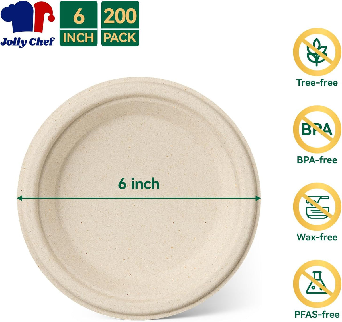 Small Dessert Paper Plates 6 Inch 200 Pack Compostable Nature