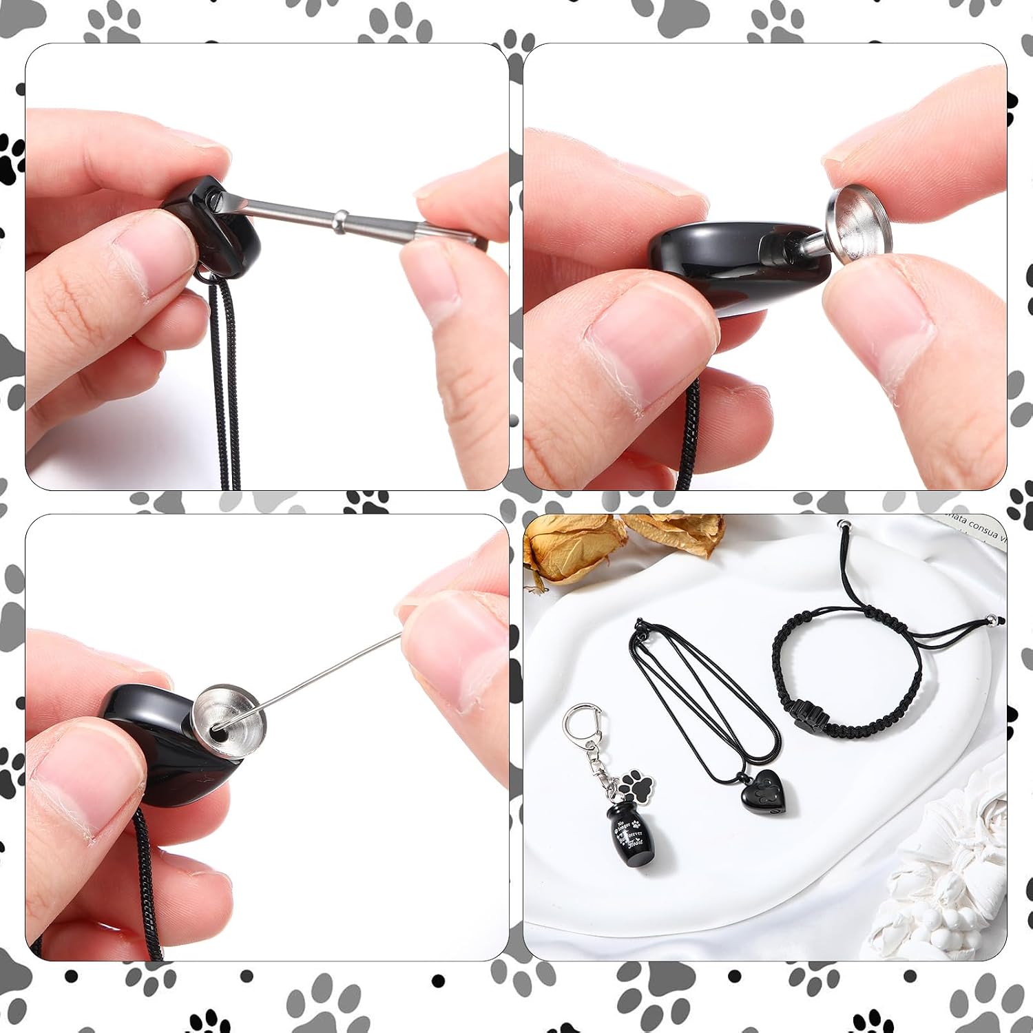 3 Pcs Pet Cremation Jewelry for Ashes Dog Urns Keychain Cat Heart Urn Necklace Paw Print Bracelet Memorial Keepsake