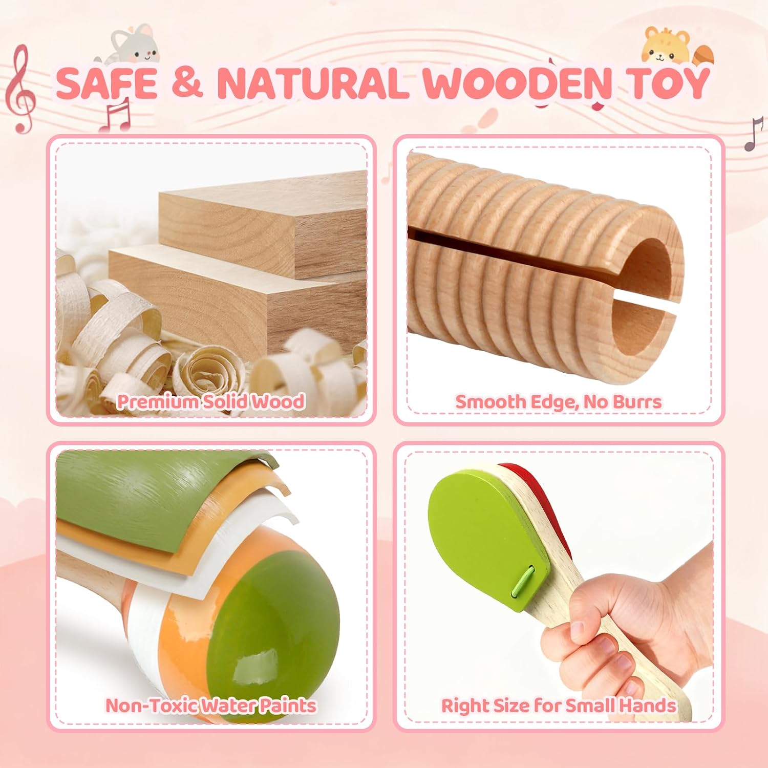 Baby Musical Instruments - Montessori Wooden Toys for Toddlers Sensory Play | Xylophone Maracas Tambourine Percussion