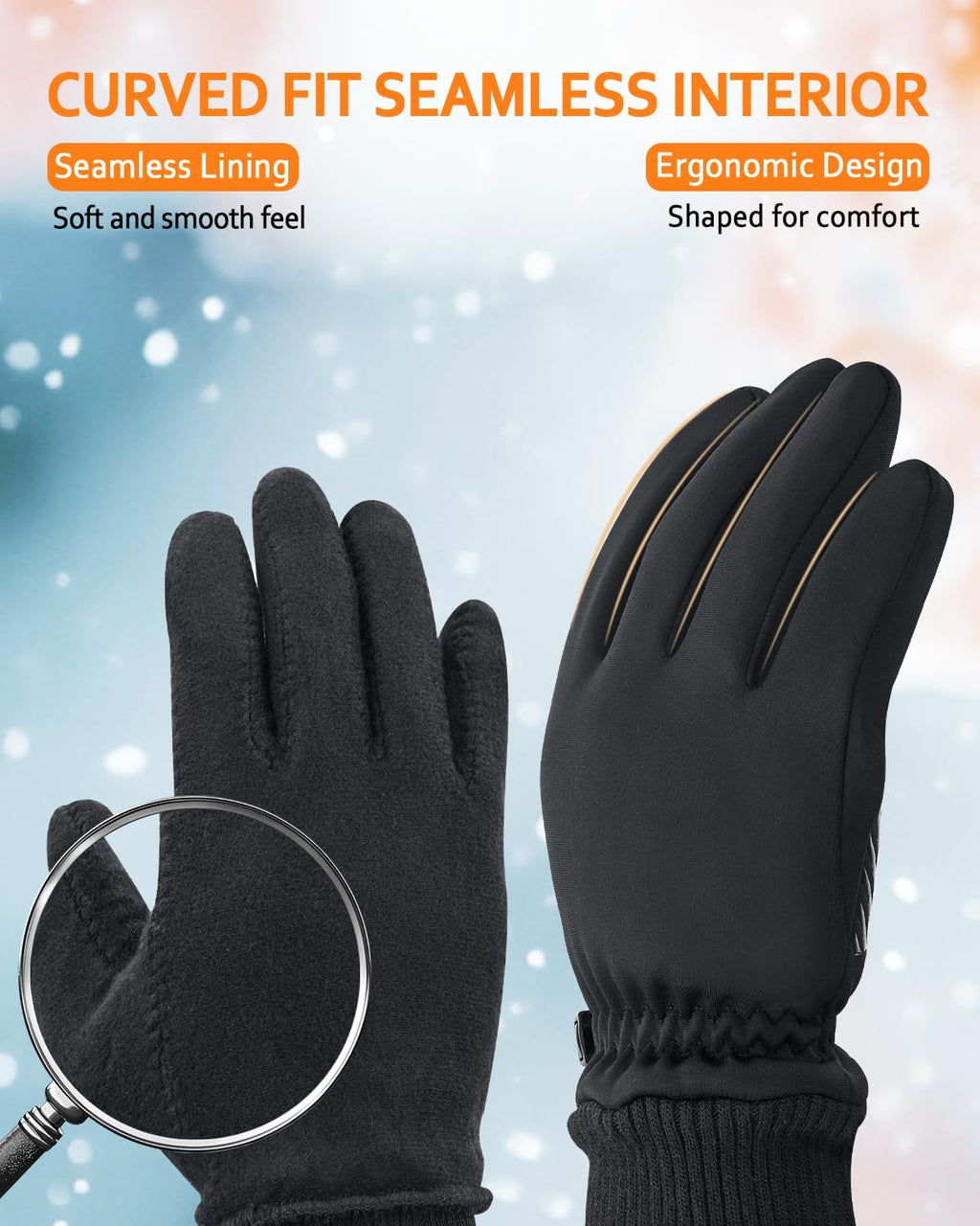 Waterproof Winter Gloves with Cotton Layer and Soft Smooth Lining | Touchscreen Fingers for Easy Phone Use, Water