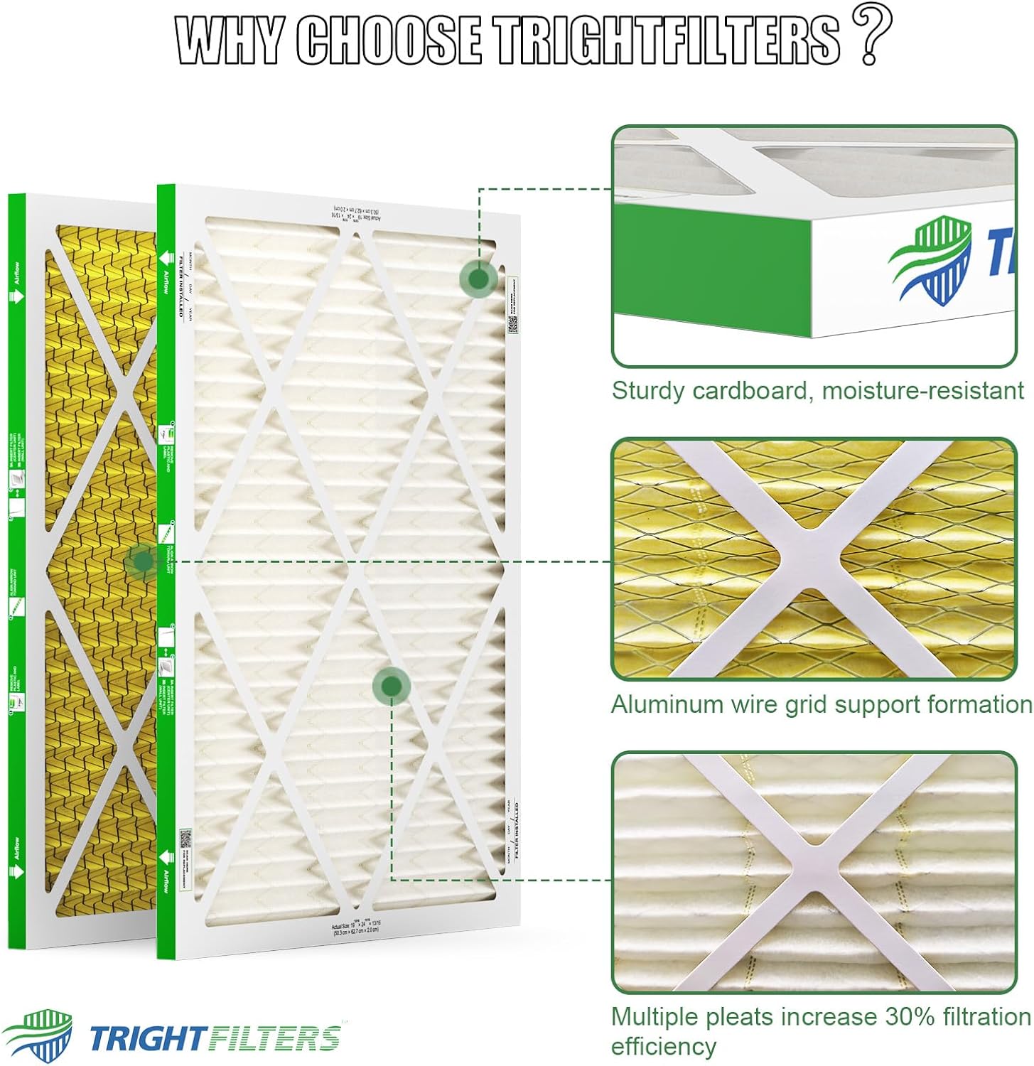 20x25x1 Air Filter 4 Pack, MERV 11 Dust & Pet Dander Defense | Electrostatic Pleated HVAC AC Furnace Filters