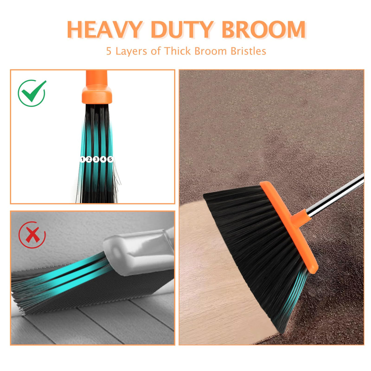 Broom and Dustpan Combo Set,Long Handle, Brown Orange