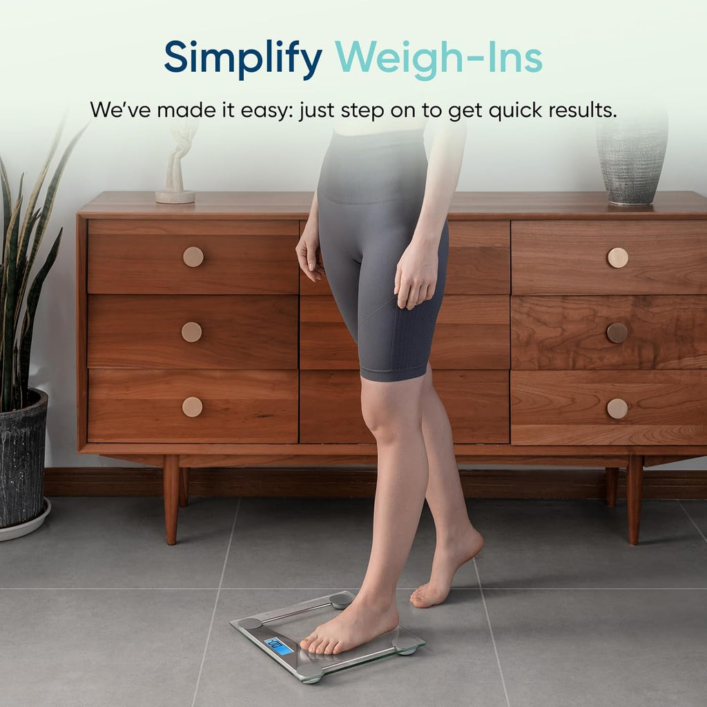Digital Body Weight Bathroom Scale, 6mm Tempered Glass, 400 lbs | Large Blue LCD Backlight Display, High Precision