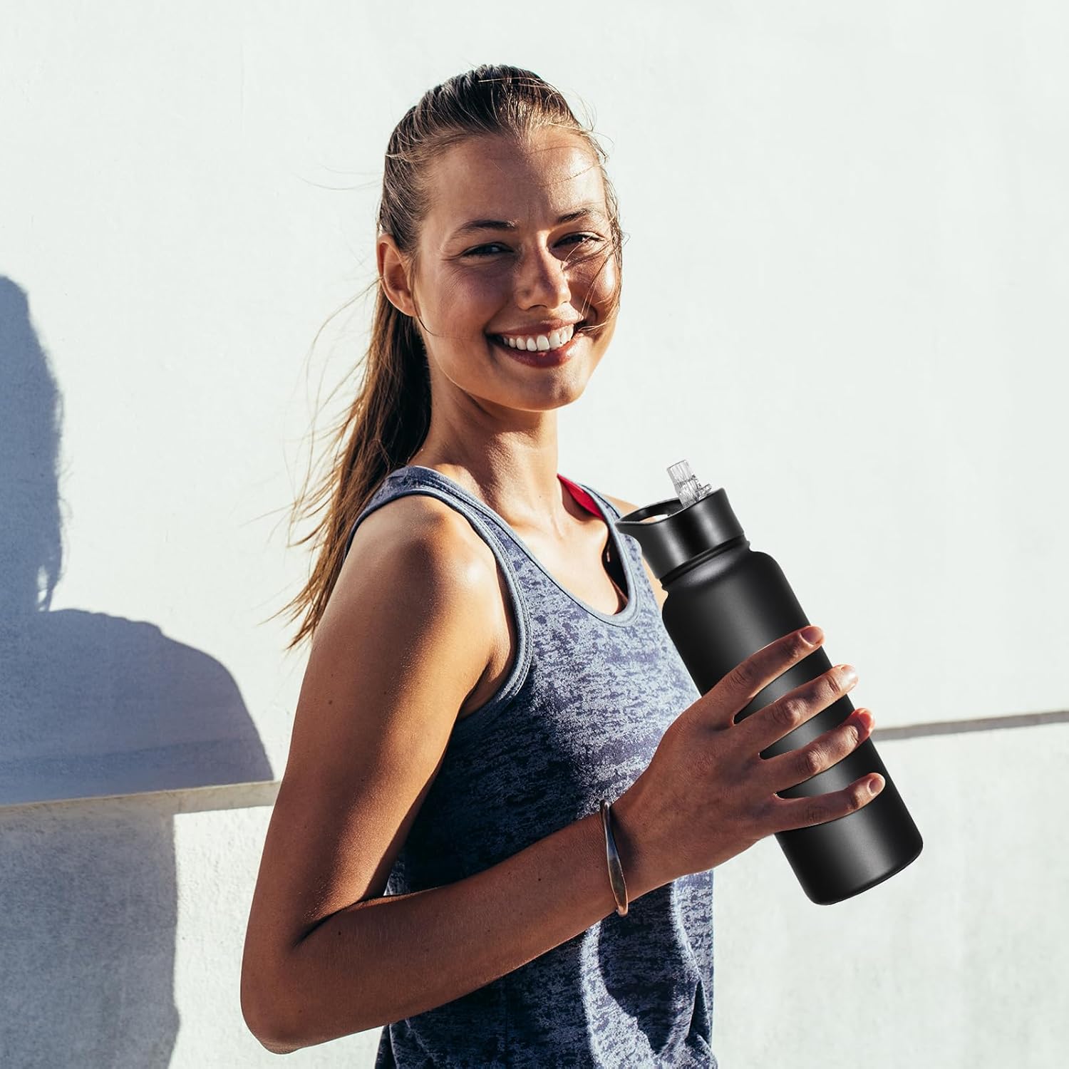 40 oz Insulated Water Bottle with Straw, Stainless Steel Sports Water Bottles with 2 Lids (Straw and Wide Mouth lid)