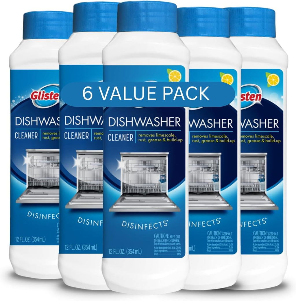 Dishwasher Cleaner, Removes Limescale, Rust, Buildup, and Grease, Lemon Scent, 12 Ounce Bottle, 6-Pack