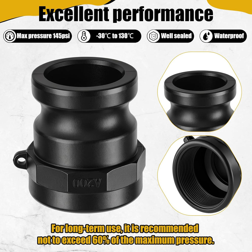 Pelopy 6 Pcs 2 Inch Black Polypropylene Camlock Fittings, Types ABCDEF