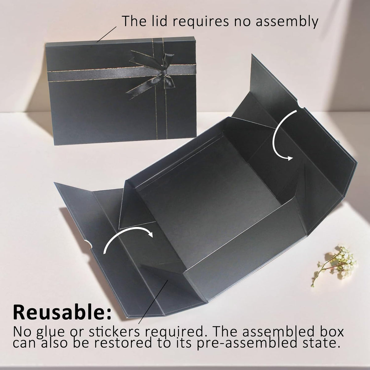 Large Gift Boxes, 13"x10"x5" Black Gift Boxes 2 Pack Sturdy Gift Box with Lids for Presents, Gift Wrap Boxes for