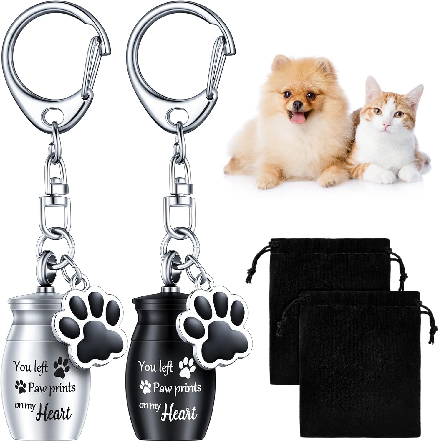 2 Pcs Pet Urn Keychain for Ashes Dog Cat Paw Print