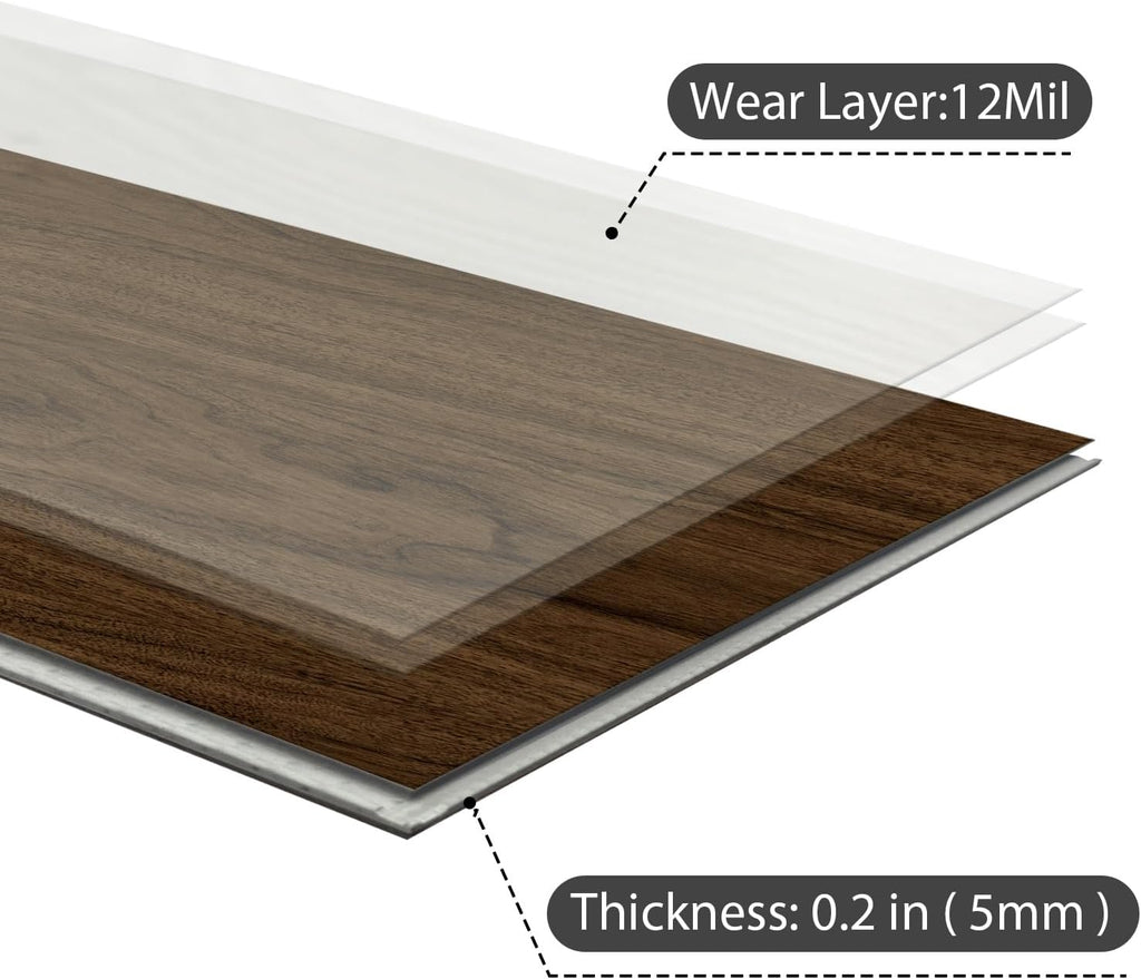 SPC Click Lock Luxury Vinyl Flooring Plank | 21.4 Sq.Ft | Thick 5 mm | Wood Floating LVP Floor Tile| 100% Waterproof