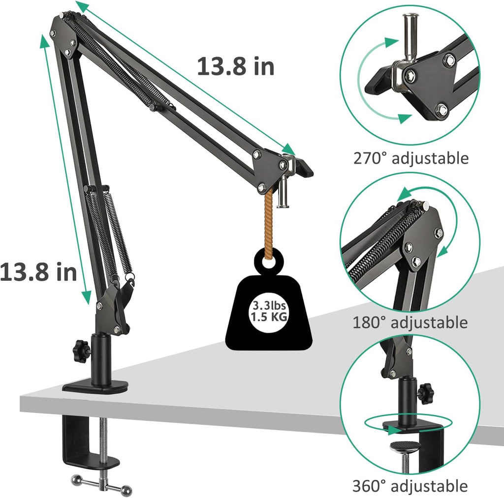 AT2020 Mic Stand, Adjustable Mic Boom Arm with Shock Mount, Foam Windscreen and Cable Ties, for AT2020 AT2020USB