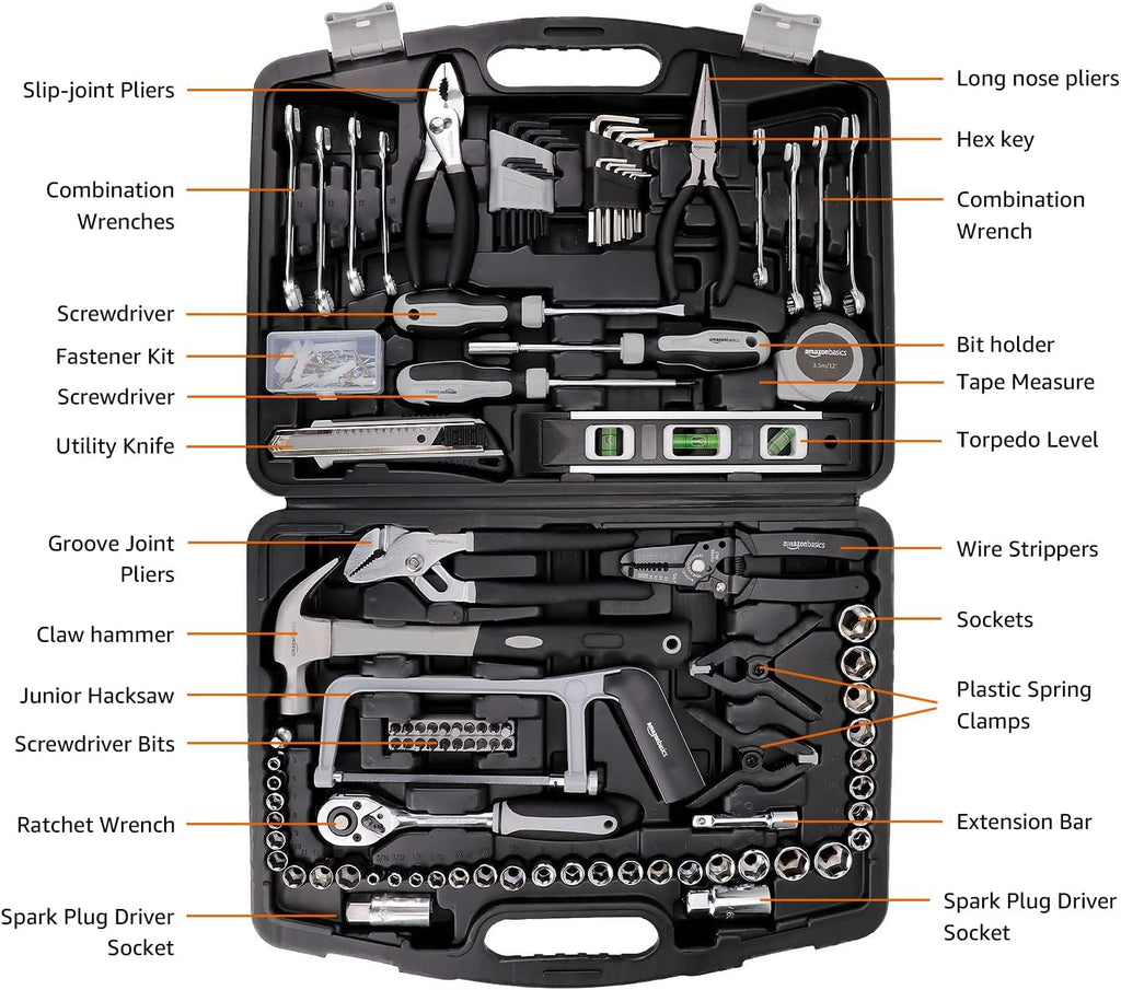 173-Piece General Household Hand Tool Set with Storage Case, Portable Tool Kit for Home Maintenance and Everyday Repairs