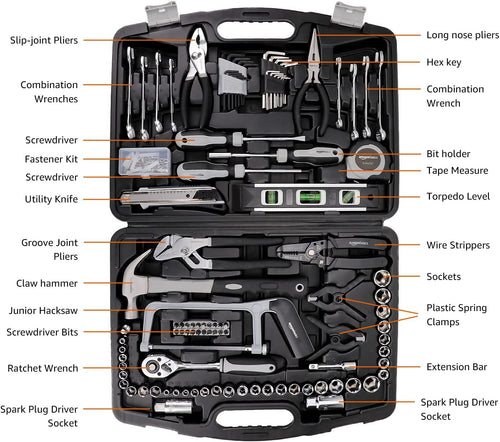 173-Piece General Household Hand Tool Set with Storage Case, Portable Tool Kit for Home Maintenance and Everyday Repairs