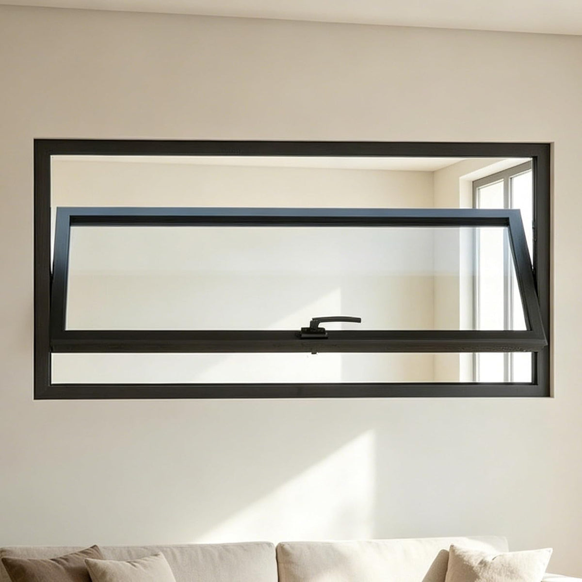 Custom Size Rectangular Basement Window with Tempered Glass, 360° Rotating Aluminum Hopper Window with Handle,Flush