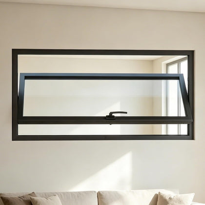 Custom Size Rectangular Basement Window with Tempered Glass, 360° Rotating Aluminum Hopper Window with Handle,Flush