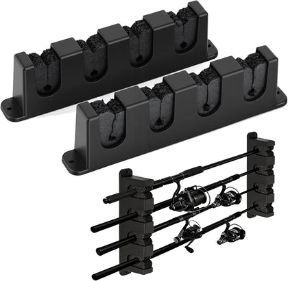 Fishing Rod Holder Wall Mount, Vertical/Horizontal Fishing Rod Rack with EVA Foam Padding, 4 Rod Storage for Garage