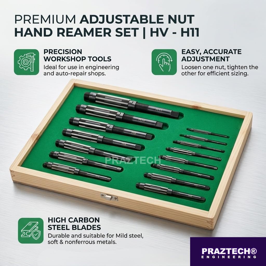 PRAZTECH Adjustable Hand Reamer Set HV-H11 : 1/4” - 1-1/16" | HCS | Workshop Cutting Tool