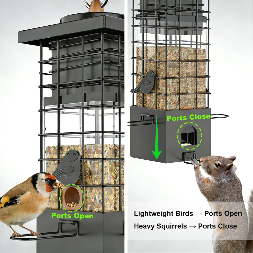 Metal Squirrel Proof Bird Feeder,2.5LB Capacity,Easy Refill & Clean