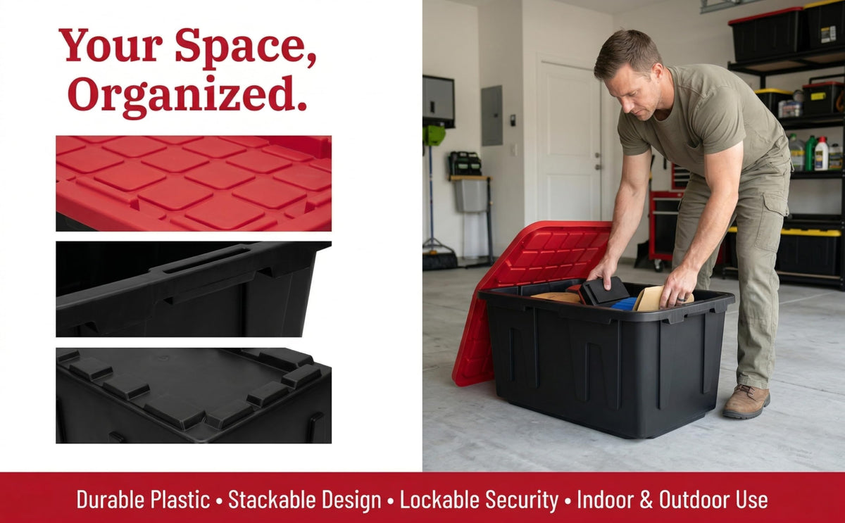 6-Pack 27 Gallon Heavy Duty Storage Bins Durable Polypropylene Plastic with Snap Lock Lids Stackable Large Capacity