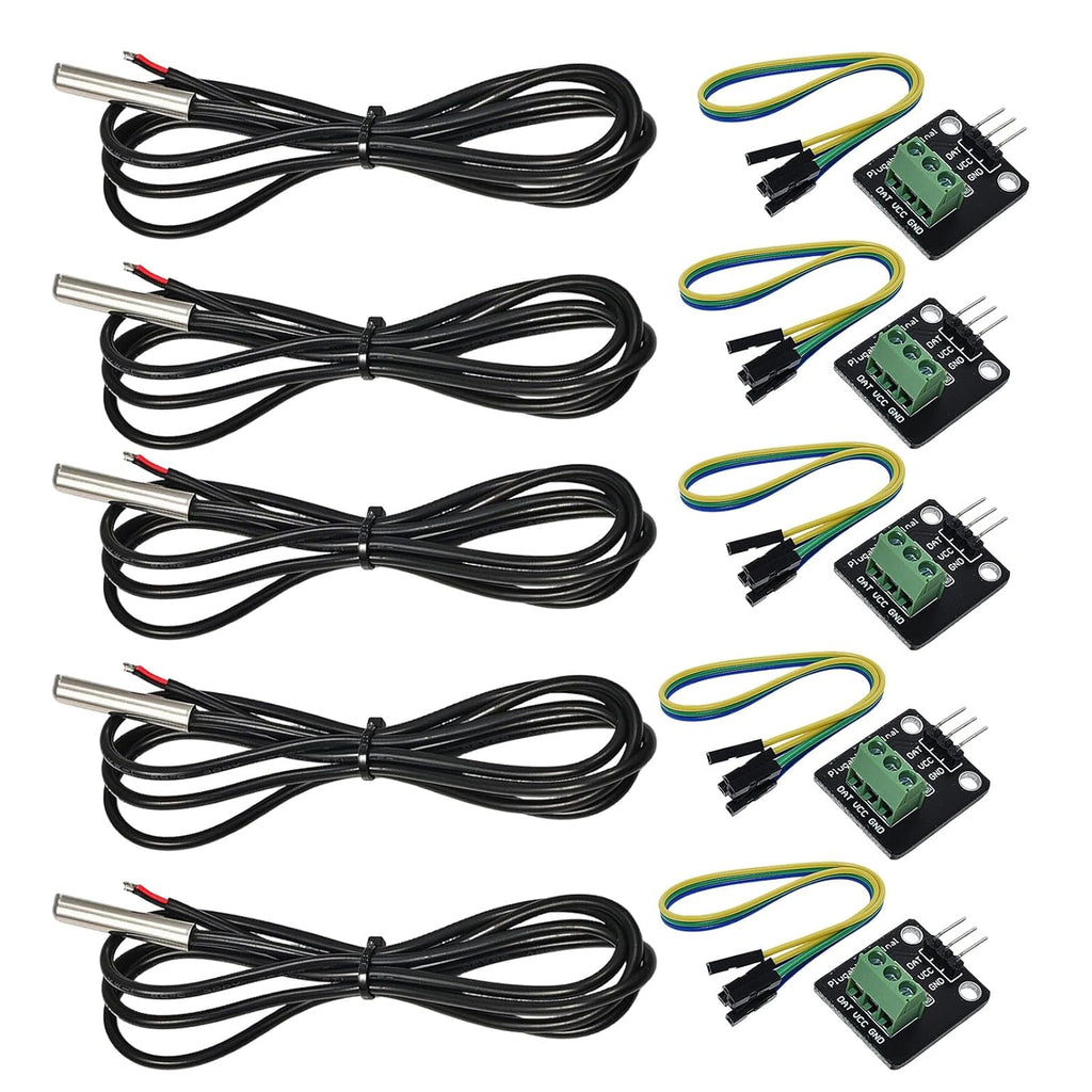 DS18B20 Waterproof Temperature Sensor Probe Moudle Kit Stainless Steel Probe for Raspberry Pi, 5 pcs, 1 Meter