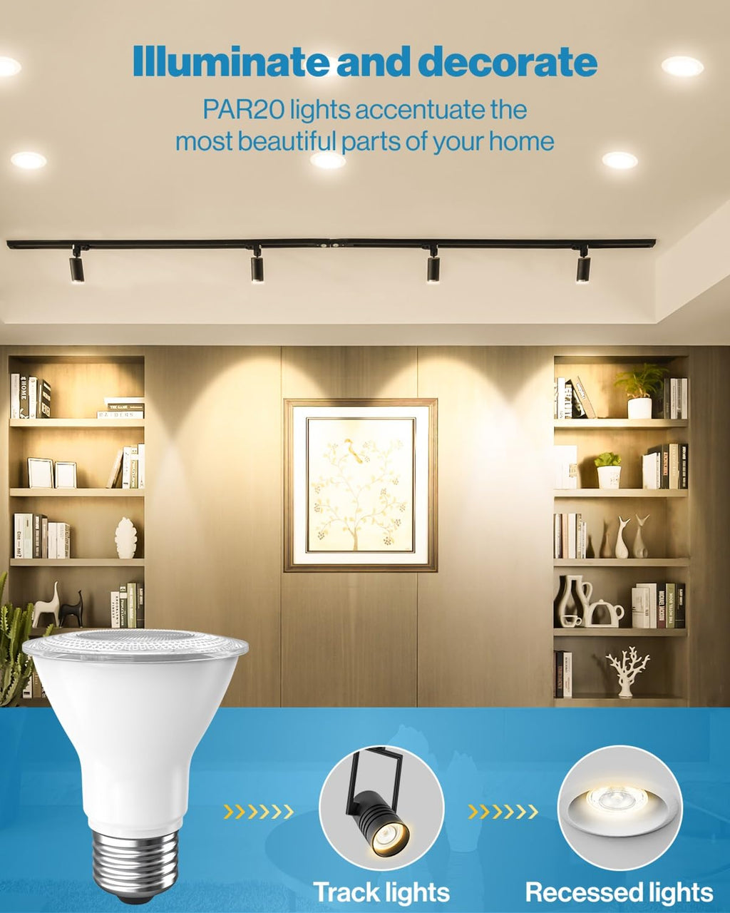Sunco 10 Pack PAR20 LED Bulb, Flood Light, E26, 7W=50W, Track Lighting