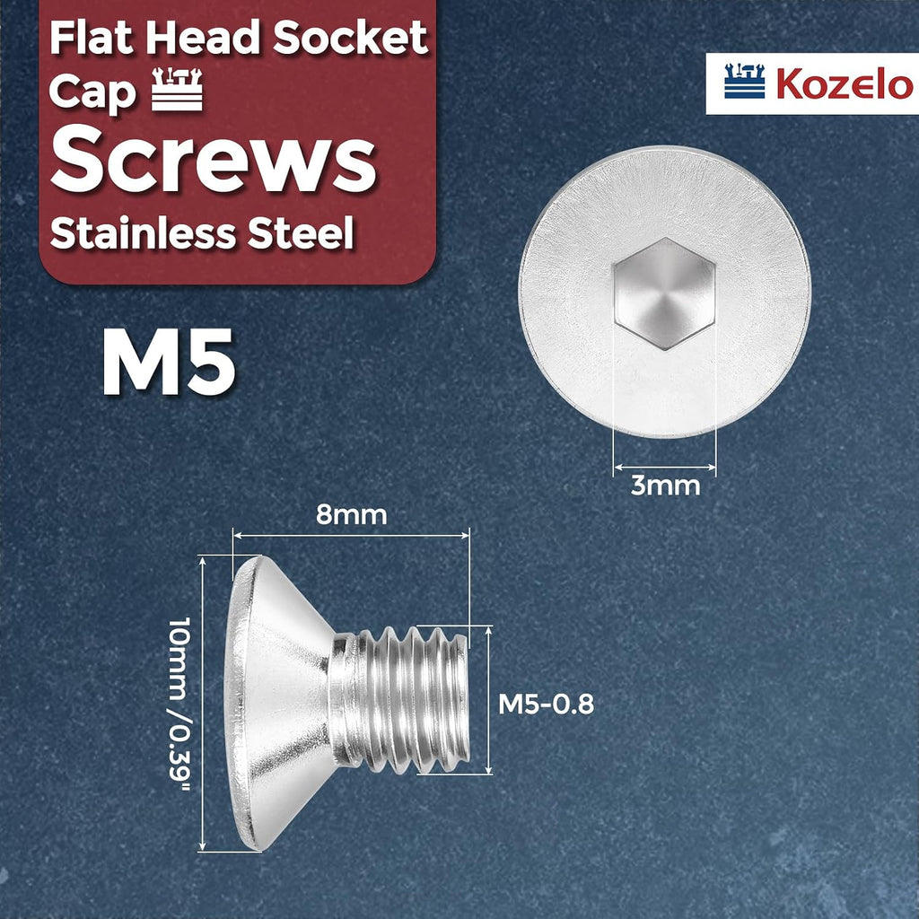 30Pcs[M5-0.8x8] Flat Head Socket Cap Screw Countersunk Bolt