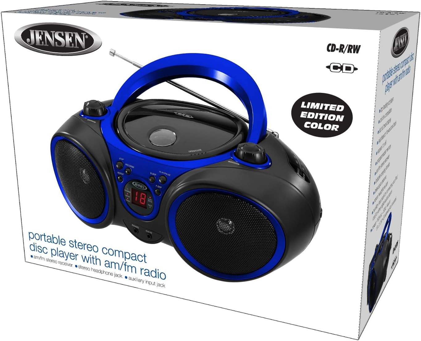 CD-490 Classic Boom Box Portable CD Player Home Audio Radio AM-FM, Stereo Speakers, Aux Line-in, Headphone Jack