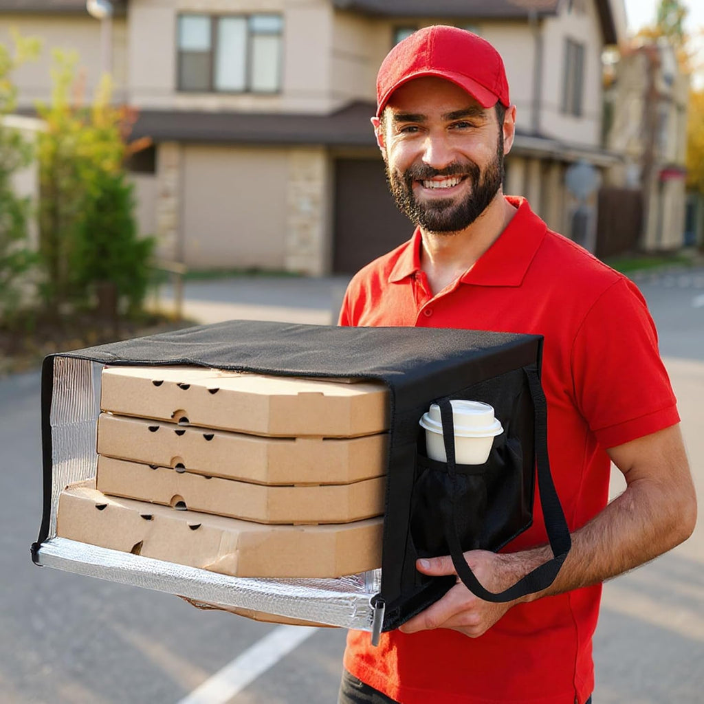 2 Pcs Insulated Pizza Delivery Bags with 4 Cup Holders, 20x 20x8