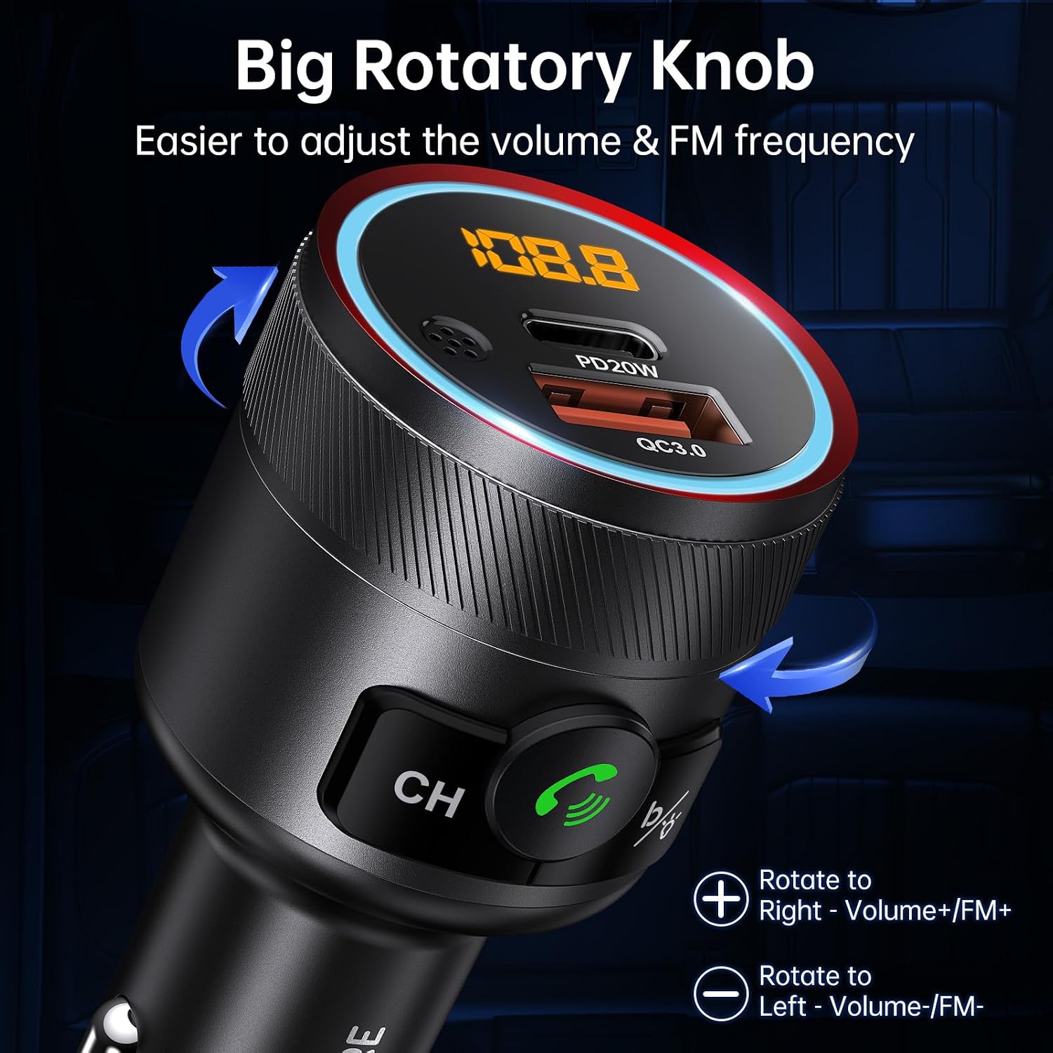 Bluetooth 5.4 FM Transmitter for Car, 38W PD&QC3.0 Dual USB Charging Bluetooth Car Adapter Microphone & Bass Sound