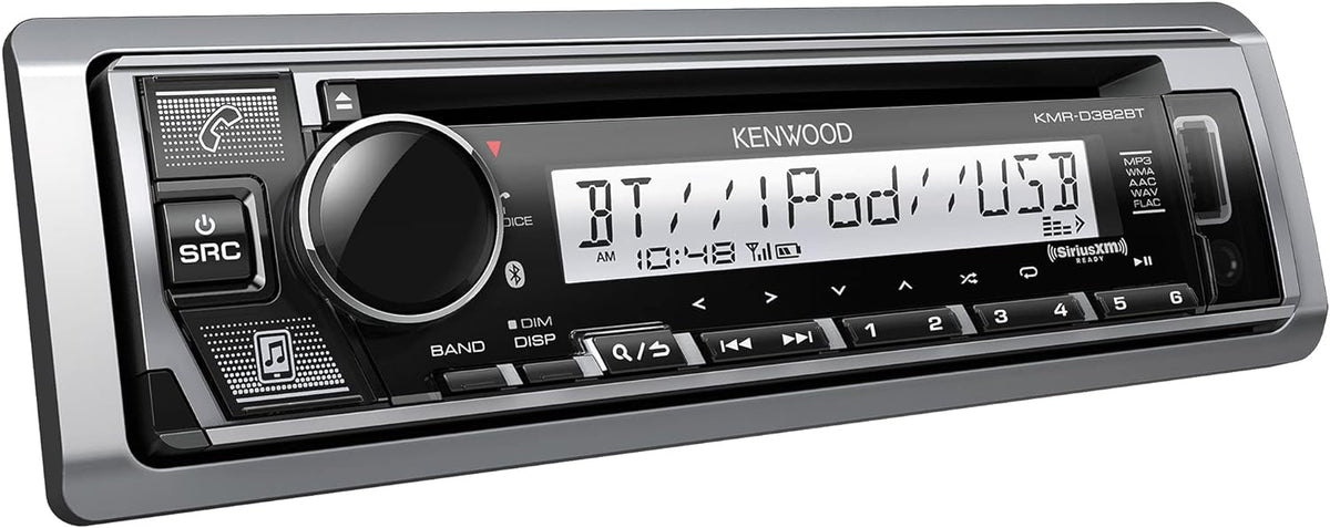 KMR-D382BT (50W x 4Ch) Single Din Car/Marine Stereo Head Unit with Bluetooth, Hands-Free Calling, CD Player, USB