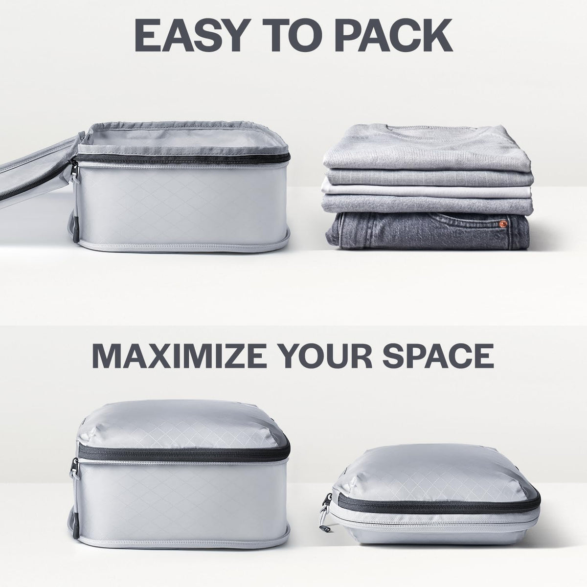 Ultralight Compression Packing Cubes for Travel, 3-Pack, Grey