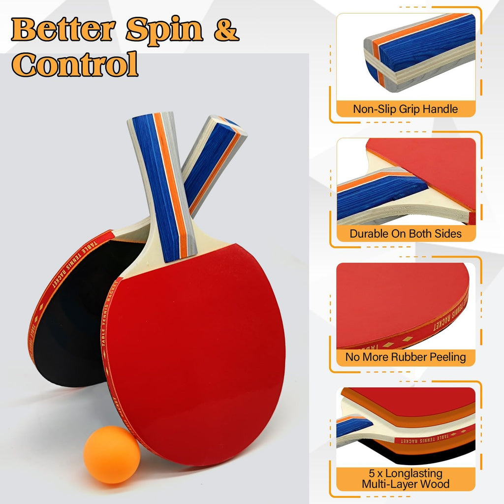 Table Tennis Set with Retractable Net, Portable Ping Pong Paddle Set with 2 Rackets, 8 Balls and Mesh Bag, Easy Setup