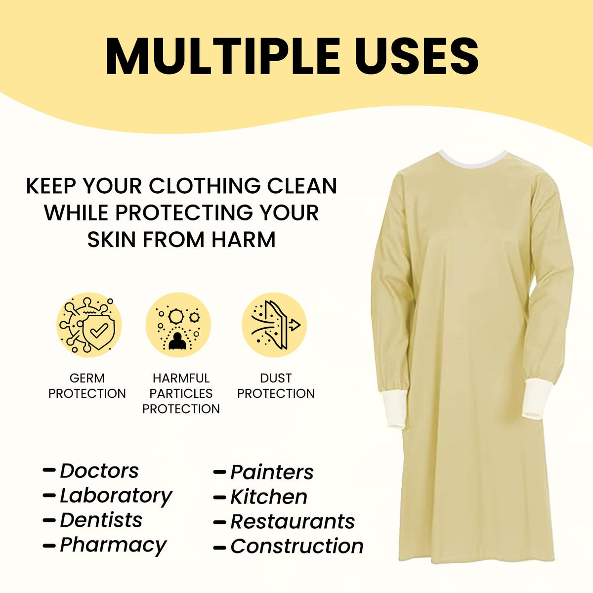 Reusable Polyester Isolation Gown, Level 2 Grade, XL, Large, 10/PK