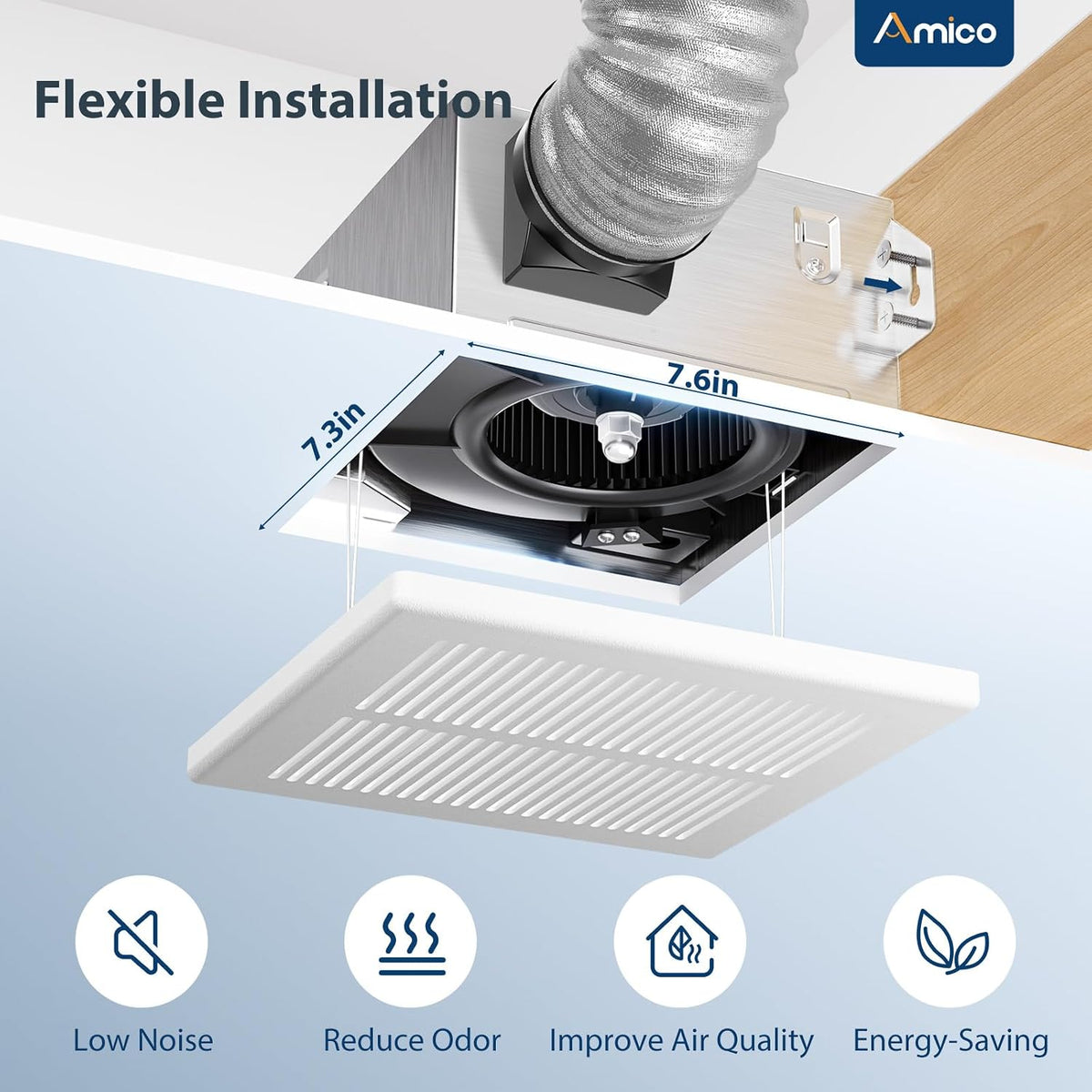 Amico Bathroom Exhaust Fan, 1.0 Sones, 80 CFM, No Attic Access Needed