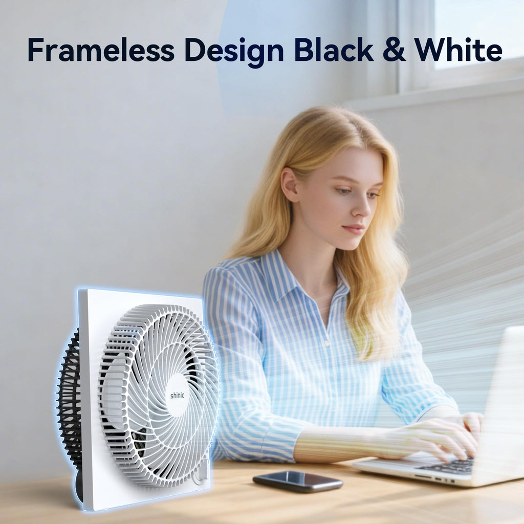 9" Frameless Box Fan, 3-Speed Lightweight Window Box Fan