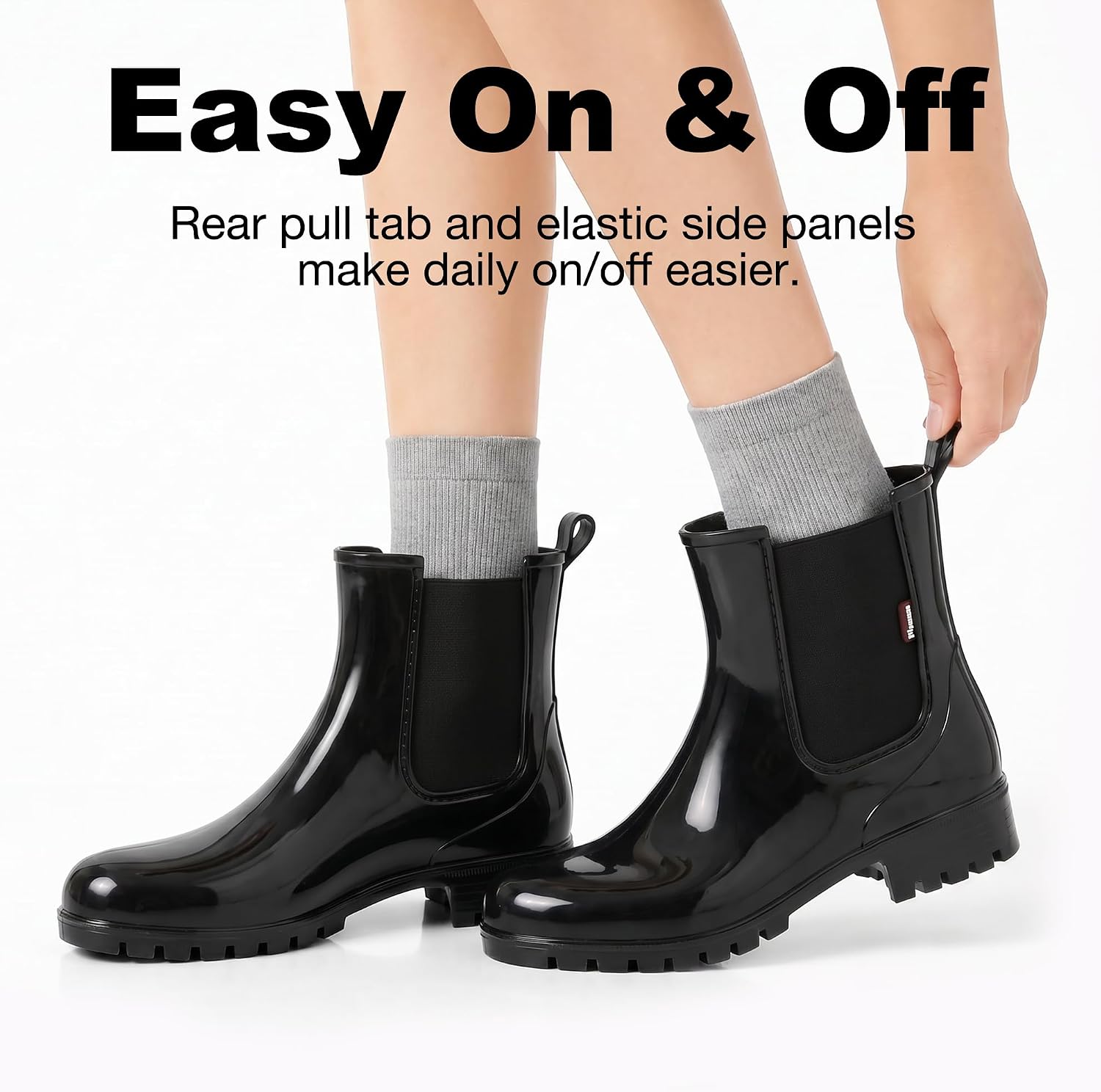 Cute Short Rain Boots for Women, Waterproof Chelsea Ankle Boots | Fashion Non-Slip Glossy Rubber Boots, Lightweight