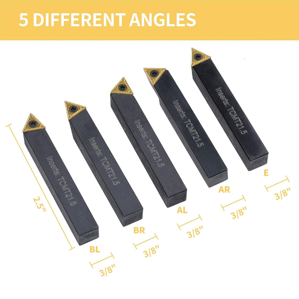 3/8" Carbide Turning Tool Set TCMT Inserts 5Pcs Metal Lathe