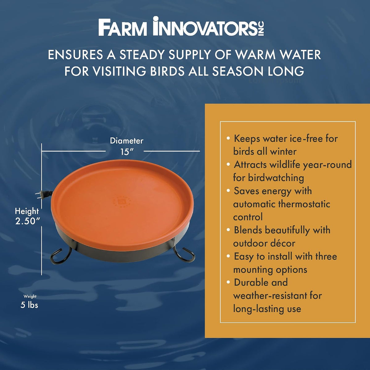 75W Heated Bird Bath for Outdoors, 14 Inch, Terracotta