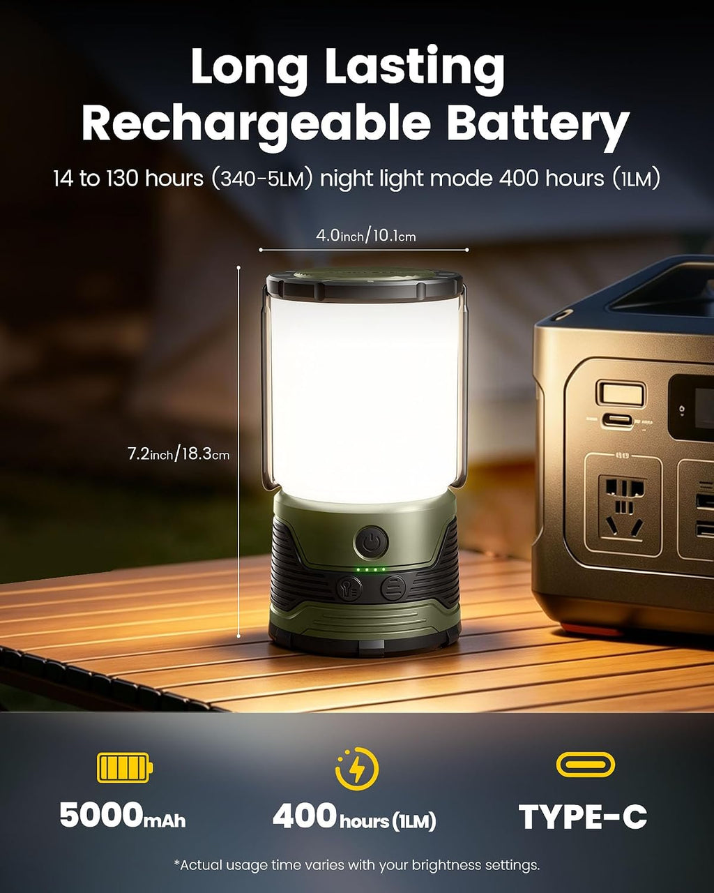 1200LM LED Camping Lantern Rechargeable, 7 Light Modes, 5000mAh Power Bank, IP45 Waterproof, Perfect Lantern