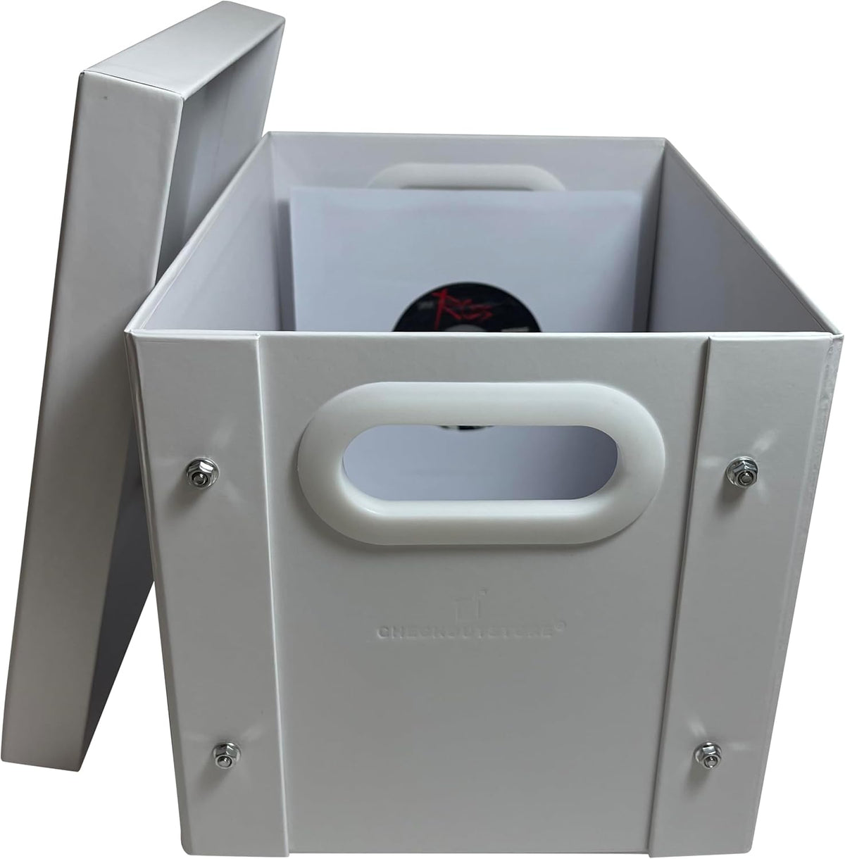 7" Vinyl Record Storage Box - White 45 RPM Case for Singles - Durable DJ Organizer Holder with Secure Lid - Stackable